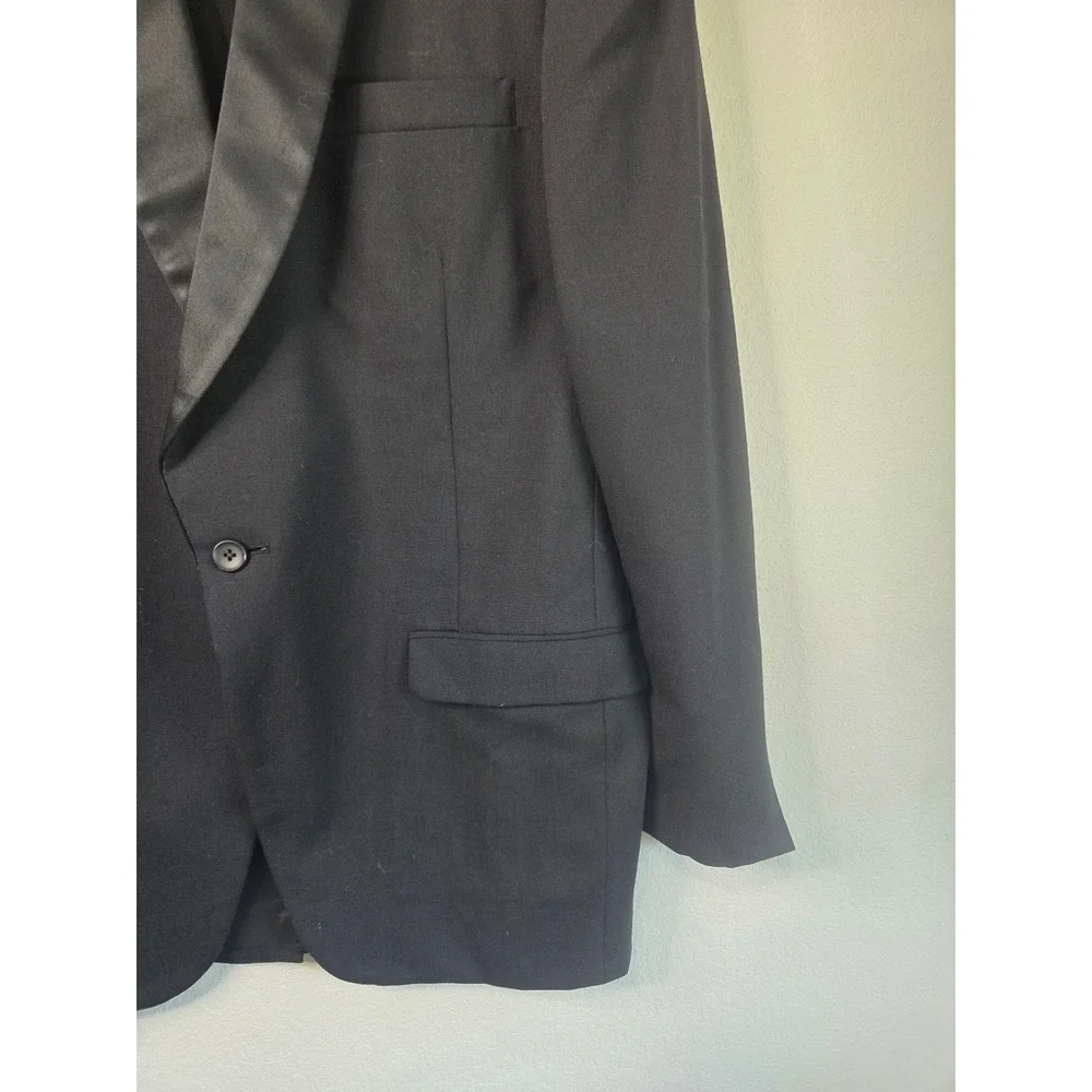 Hart Schaffner & Marx Mens 40L Wool Tuxedo Jacket Black Satin Shawl Lapel Blazer